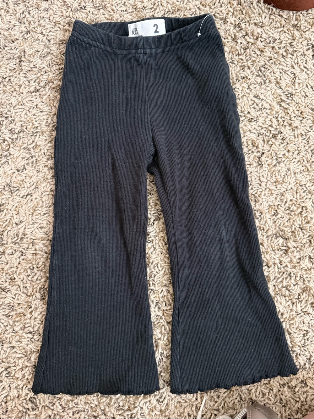 Kids Black Ribbed Flared Pants - Casual Everyday Bottoms